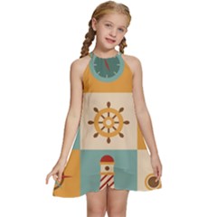 Nautical-elements-collection Kids  Halter Collar Waist Tie Chiffon Dress