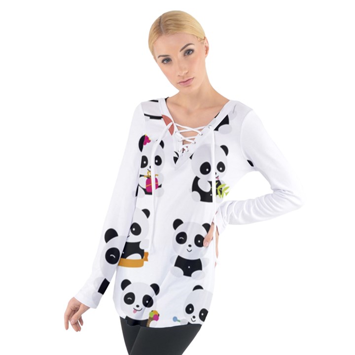 Playing-pandas-cartoons Tie Up Tee