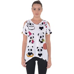 Playing-pandas-cartoons Cut Out Side Drop Tee by Jancukart