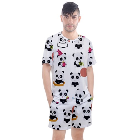 Playing-pandas-cartoons Men s Mesh Tee And Shorts Set by Jancukart