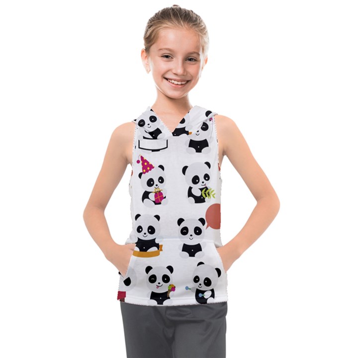 Playing-pandas-cartoons Kids  Sleeveless Hoodie