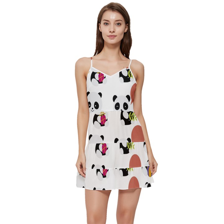 Playing-pandas-cartoons Short Frill Dress