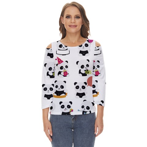 Playing-pandas-cartoons Cut Out Wide Sleeve Top by Jancukart