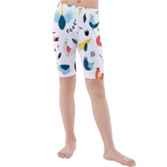 Vector-set-isolates-with-cute-birds-scandinavian-style Kids  Mid Length Swim Shorts