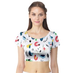 Vector-set-isolates-with-cute-birds-scandinavian-style Short Sleeve Crop Top