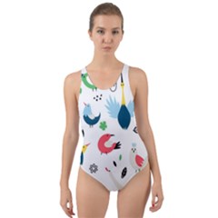 Vector-set-isolates-with-cute-birds-scandinavian-style Cut-out Back One Piece Swimsuit