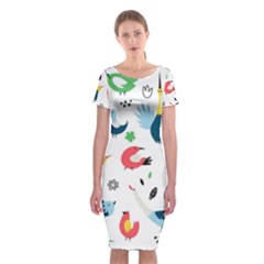 Vector-set-isolates-with-cute-birds-scandinavian-style Classic Short Sleeve Midi Dress