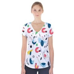 Vector-set-isolates-with-cute-birds-scandinavian-style Short Sleeve Front Detail Top by Jancukart