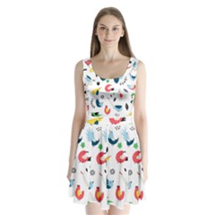 Vector-set-isolates-with-cute-birds-scandinavian-style Split Back Mini Dress 