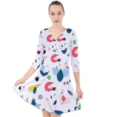 Vector-set-isolates-with-cute-birds-scandinavian-style Quarter Sleeve Front Wrap Dress by Jancukart