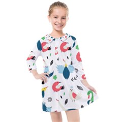 Vector-set-isolates-with-cute-birds-scandinavian-style Kids  Quarter Sleeve Shirt Dress