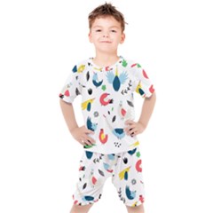 Vector-set-isolates-with-cute-birds-scandinavian-style Kids  Tee And Shorts Set