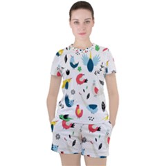 Vector-set-isolates-with-cute-birds-scandinavian-style Women s Tee And Shorts Set