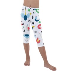 Vector-set-isolates-with-cute-birds-scandinavian-style Kids  Lightweight Velour Capri Leggings 