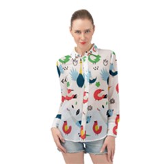 Vector-set-isolates-with-cute-birds-scandinavian-style Long Sleeve Chiffon Shirt