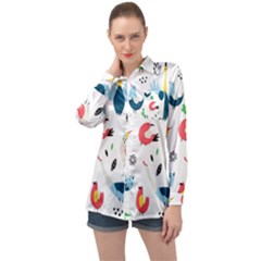 Vector-set-isolates-with-cute-birds-scandinavian-style Long Sleeve Satin Shirt