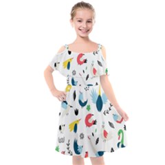 Vector-set-isolates-with-cute-birds-scandinavian-style Kids  Cut Out Shoulders Chiffon Dress by Jancukart