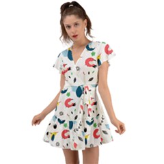 Vector-set-isolates-with-cute-birds-scandinavian-style Flutter Sleeve Wrap Dress