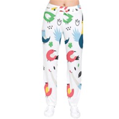 Vector-set-isolates-with-cute-birds-scandinavian-style Women Velvet Drawstring Pants