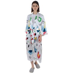 Vector-set-isolates-with-cute-birds-scandinavian-style Maxi Satin Kimono