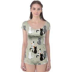 Cute-cat-seamless-pattern Boyleg Leotard 