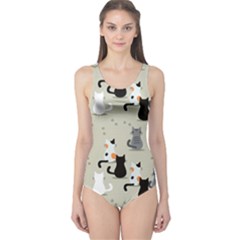 Cute-cat-seamless-pattern One Piece Swimsuit