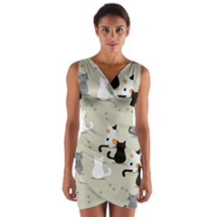 Cute-cat-seamless-pattern Wrap Front Bodycon Dress