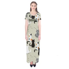 Cute-cat-seamless-pattern Short Sleeve Maxi Dress