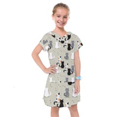 Cute-cat-seamless-pattern Kids  Drop Waist Dress