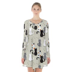 Cute-cat-seamless-pattern Long Sleeve Velvet V-neck Dress