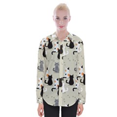 Cute-cat-seamless-pattern Womens Long Sleeve Shirt