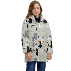 Cute-cat-seamless-pattern Kid s Hooded Longline Puffer Jacket