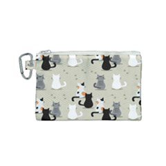 Cute-cat-seamless-pattern Canvas Cosmetic Bag (small)