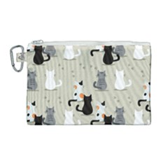 Cute-cat-seamless-pattern Canvas Cosmetic Bag (large)