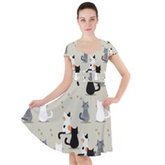 Cute-cat-seamless-pattern Cap Sleeve Midi Dress