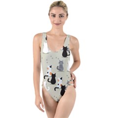 Cute-cat-seamless-pattern High Leg Strappy Swimsuit