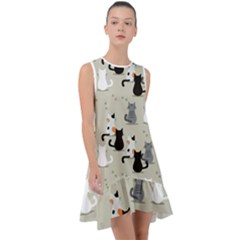 Cute-cat-seamless-pattern Frill Swing Dress