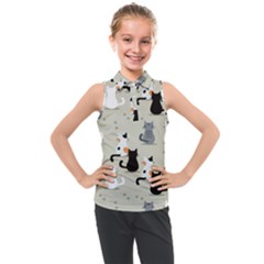 Cute-cat-seamless-pattern Kids  Sleeveless Polo Tee