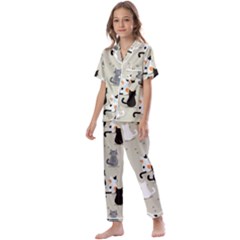 Cute-cat-seamless-pattern Kids  Satin Short Sleeve Pajamas Set by Jancukart