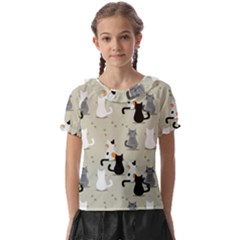 Cute-cat-seamless-pattern Kids  Frill Chiffon Blouse