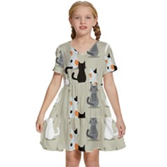 Cute-cat-seamless-pattern Kids  Short Sleeve Tiered Mini Dress by Jancukart