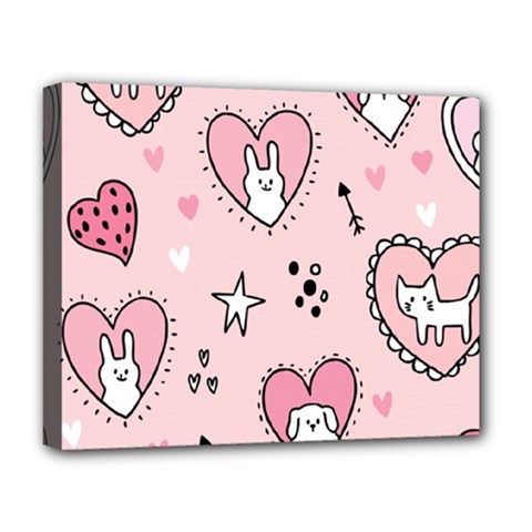 Cartoon-cute-valentines-day-doodle-heart-love-flower-seamless-pattern-vector Deluxe Canvas 20  X 16  (stretched) by Jancukart