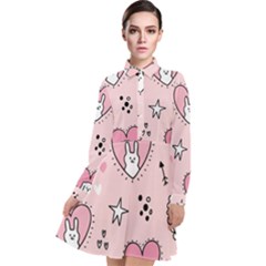 Cartoon-cute-valentines-day-doodle-heart-love-flower-seamless-pattern-vector Long Sleeve Chiffon Shirt Dress