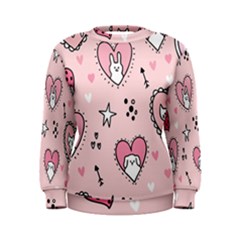 Cartoon-cute-valentines-day-doodle-heart-love-flower-seamless-pattern-vector Women s Sweatshirt