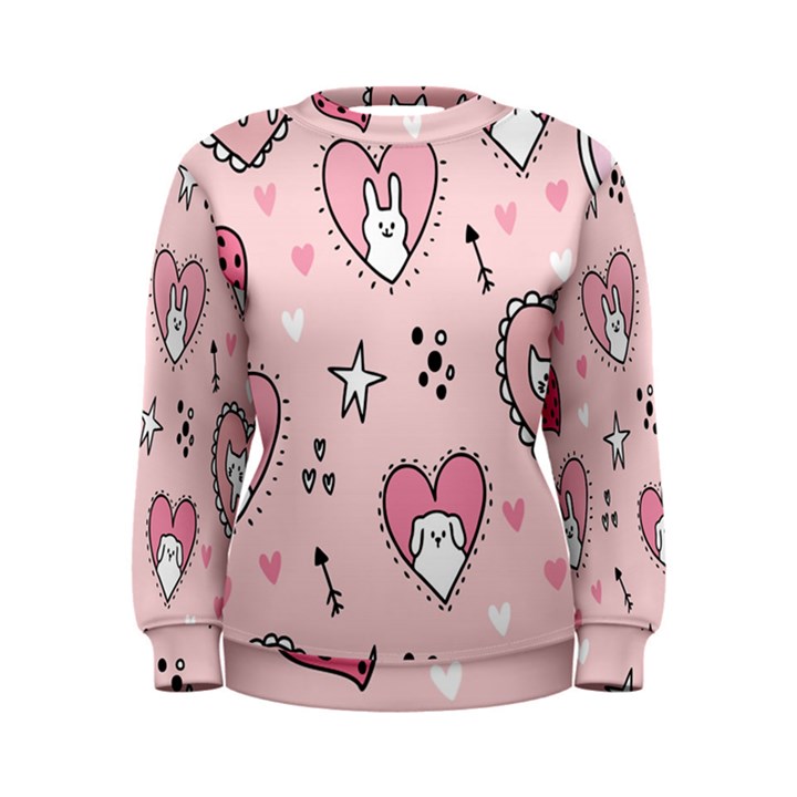 Cartoon-cute-valentines-day-doodle-heart-love-flower-seamless-pattern-vector Women s Sweatshirt