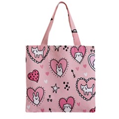 Cartoon-cute-valentines-day-doodle-heart-love-flower-seamless-pattern-vector Zipper Grocery Tote Bag