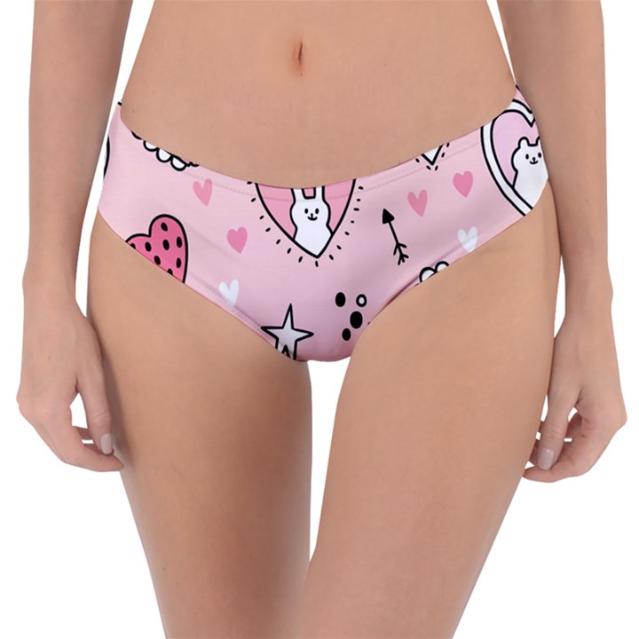 Cartoon-cute-valentines-day-doodle-heart-love-flower-seamless-pattern-vector Reversible Classic Bikini Bottoms