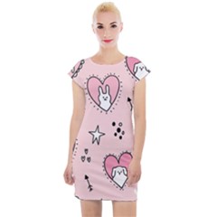 Cartoon-cute-valentines-day-doodle-heart-love-flower-seamless-pattern-vector Cap Sleeve Bodycon Dress