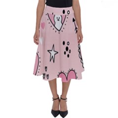 Cartoon-cute-valentines-day-doodle-heart-love-flower-seamless-pattern-vector Perfect Length Midi Skirt