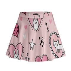 Cartoon-cute-valentines-day-doodle-heart-love-flower-seamless-pattern-vector Mini Flare Skirt